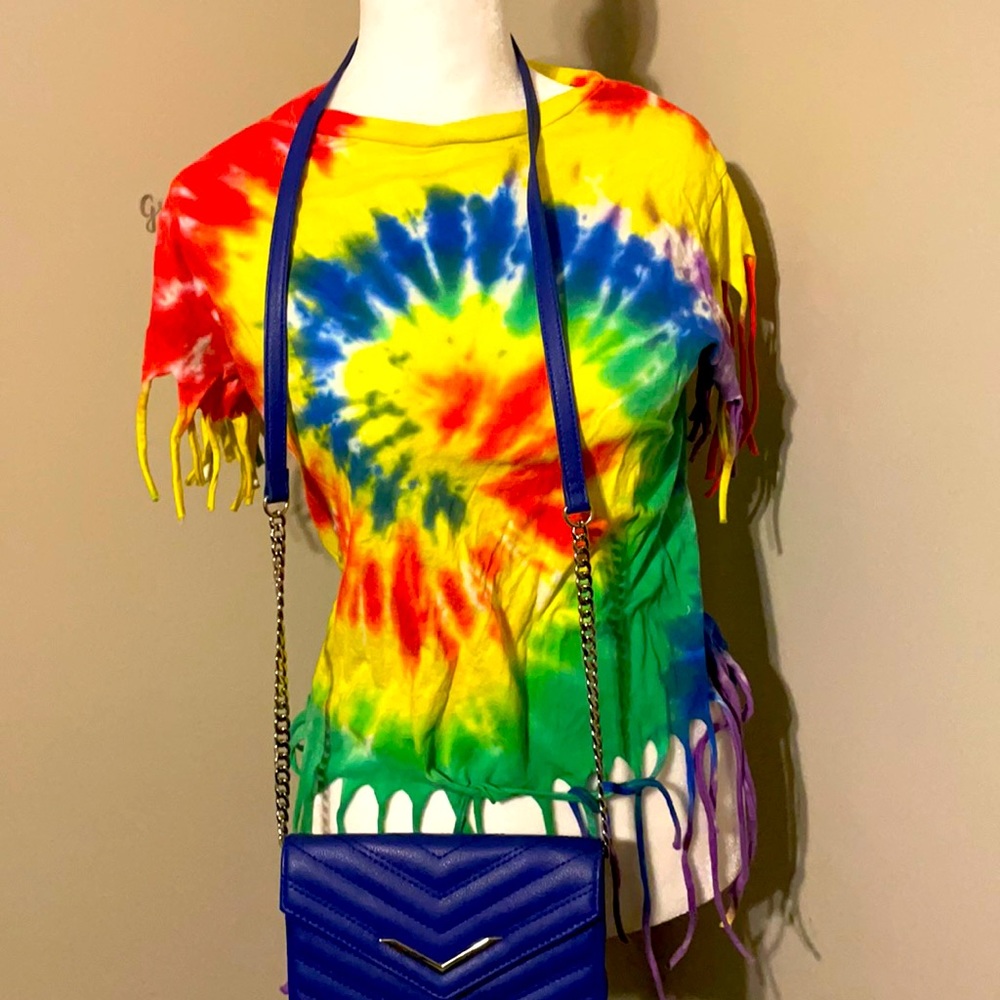 Tie dye fringe top and crossbody.